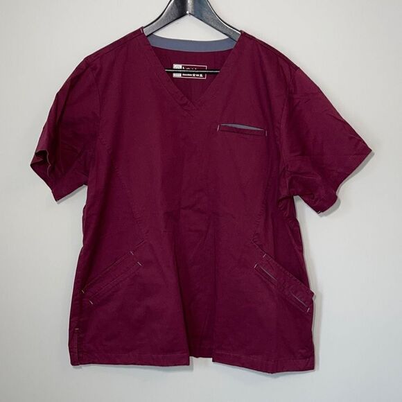 Bio™ 19021 Womens‎ Stretch Angle V-Neck Scrub Top. Maroon Size XL - Picture 3 of 9